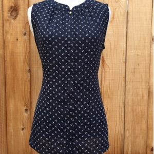 Banana Republic Navy Sleeveless Anchor Blouse